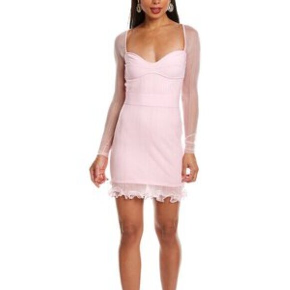 NWT Herve Leger Pink Sheer Layered Mini Dress Size M